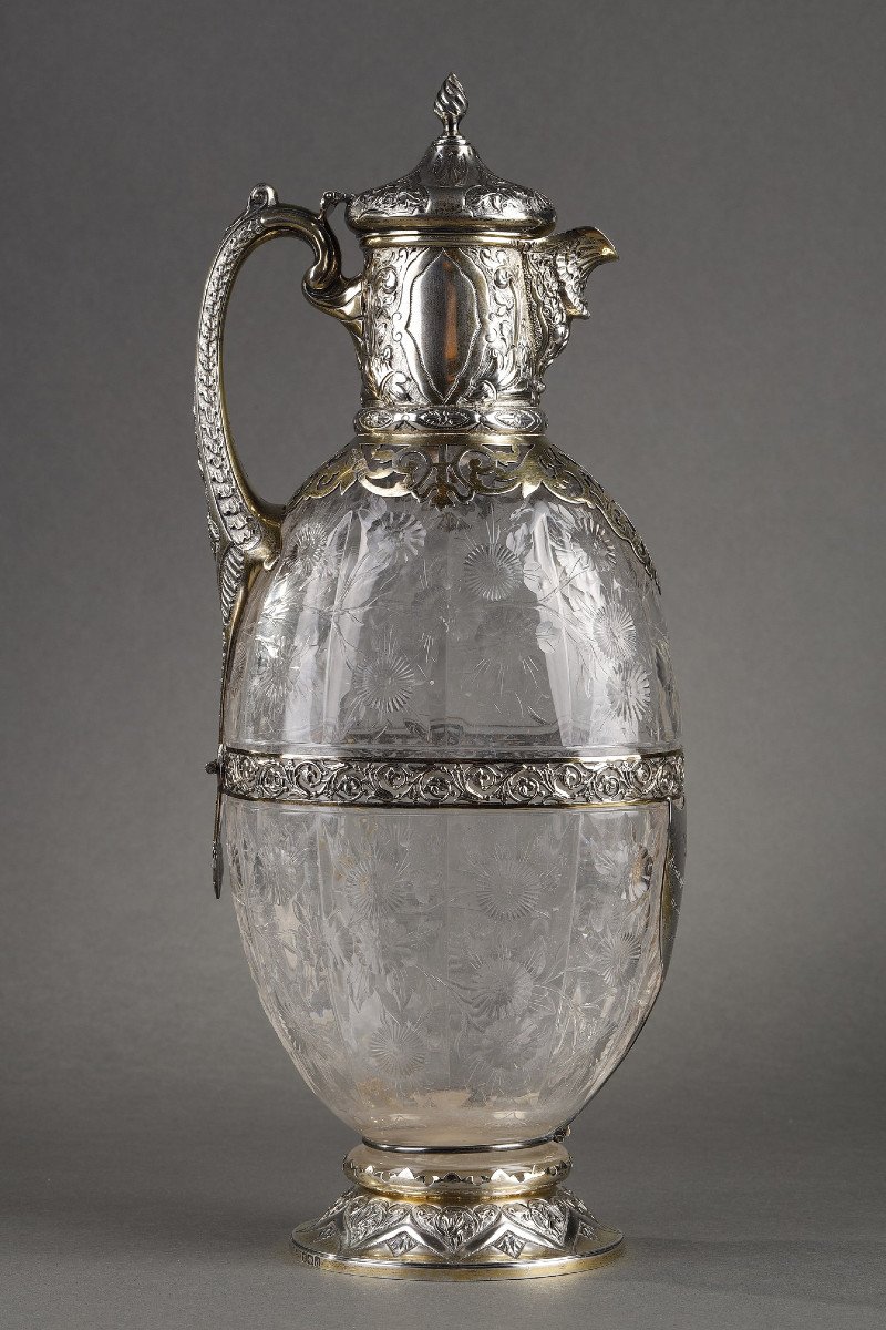 Aiguière En Argent, Vermeil Et Cristal Taillé De Charles Edwards. Londres 1900. 