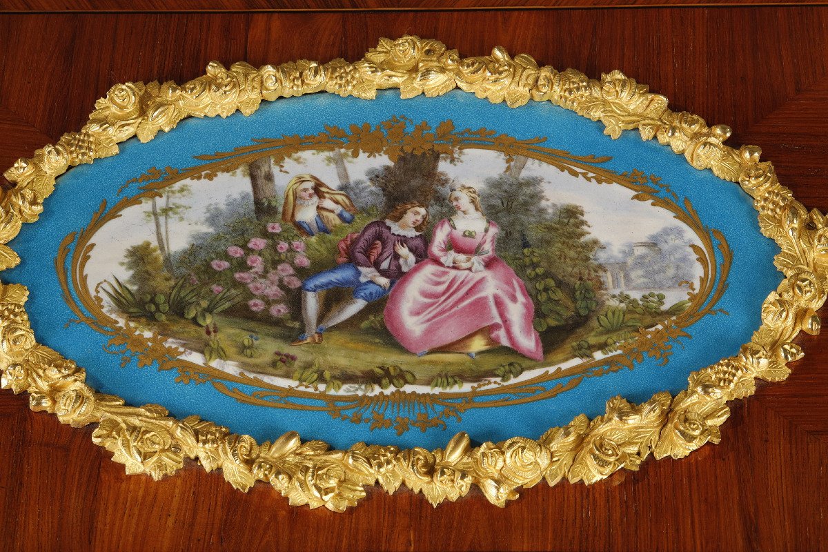 Important Coffre De Style Louis XV En Palissandre, Bronze Doré Et Porcelaine. Napoléon III. -photo-2