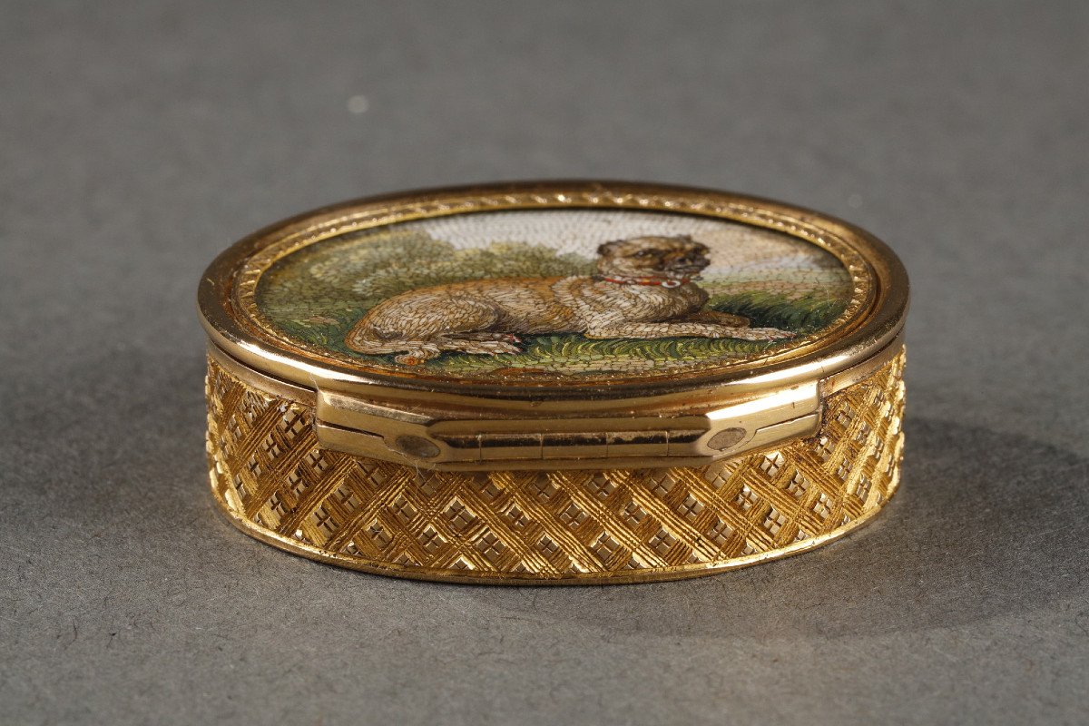 Vinaigrette En Or Et Micro-mosaïque. Début Du XIXème Siècle. Atelier Antonio Aguatti. -photo-3
