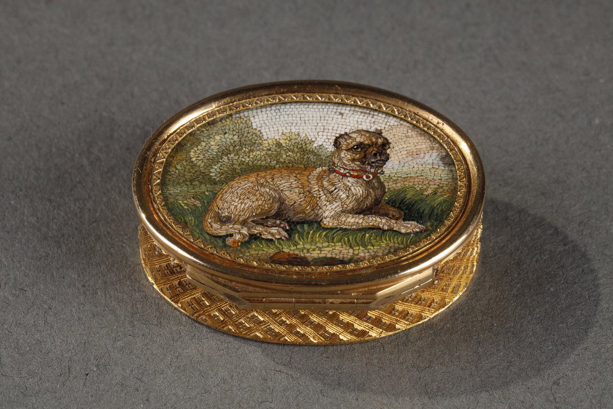 Vinaigrette En Or Et Micro-mosaïque. Début Du XIXème Siècle. Atelier Antonio Aguatti. 