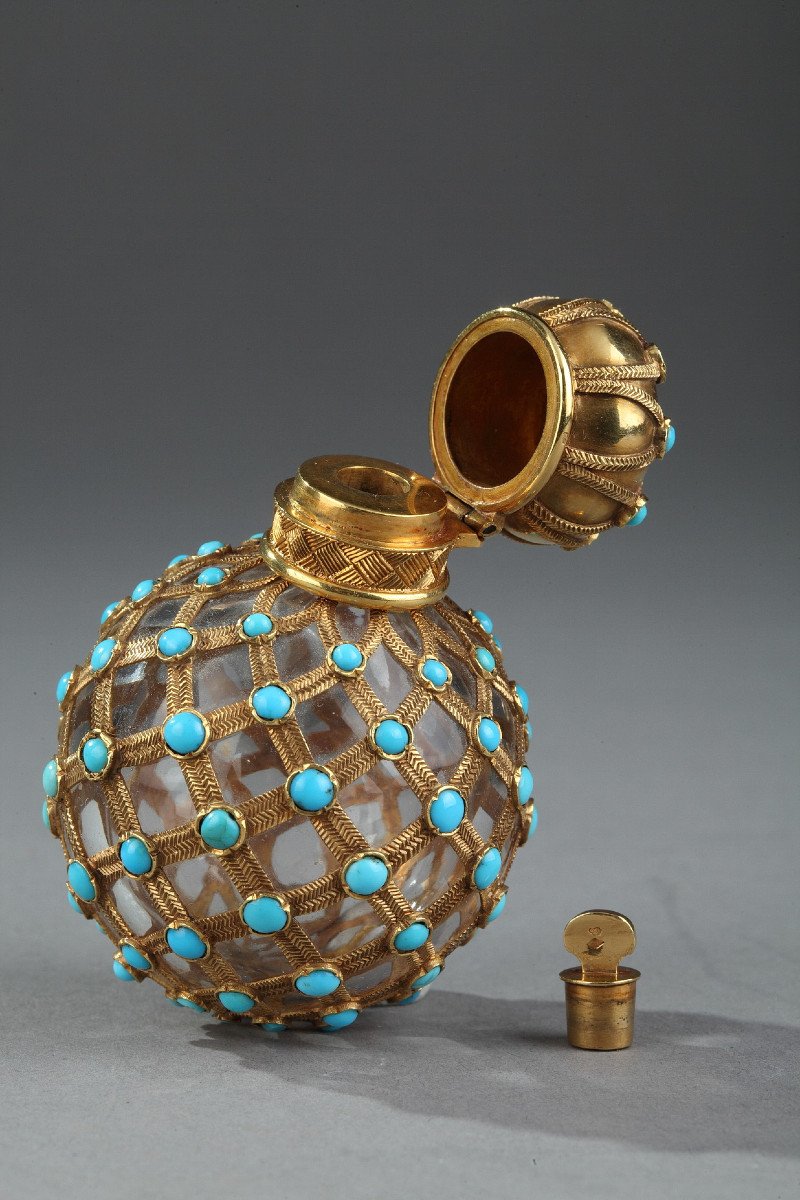 Gold, Crystal And Turquoise Perfume Flask. Restoration Period. -photo-1