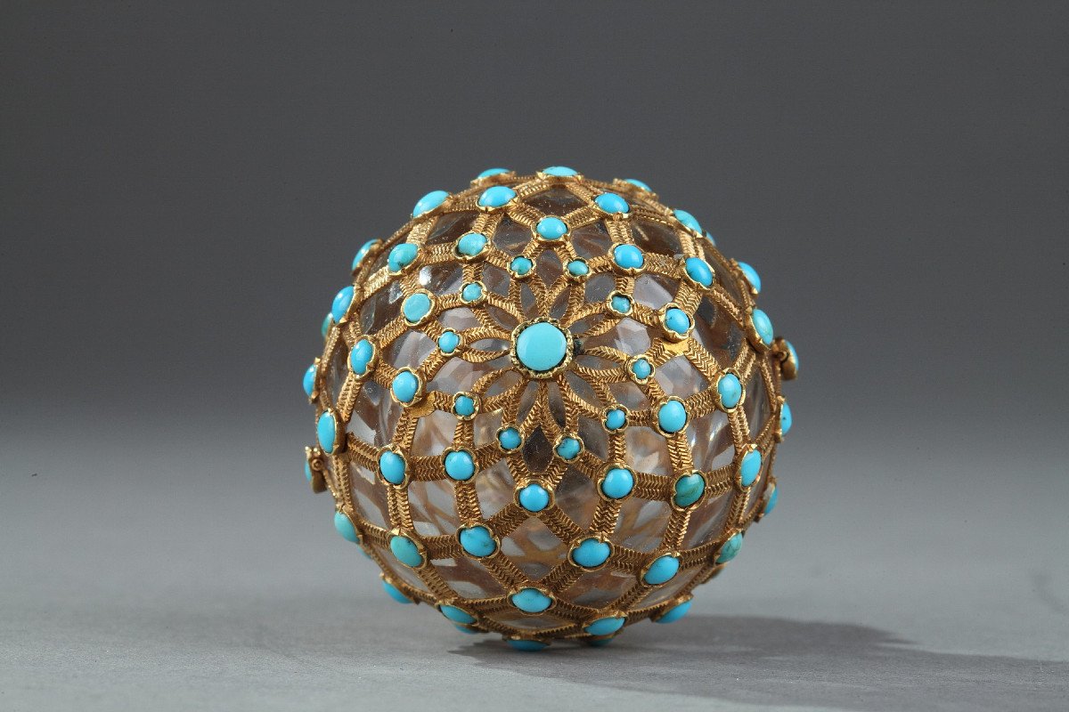 Gold, Crystal And Turquoise Perfume Flask. Restoration Period. -photo-2