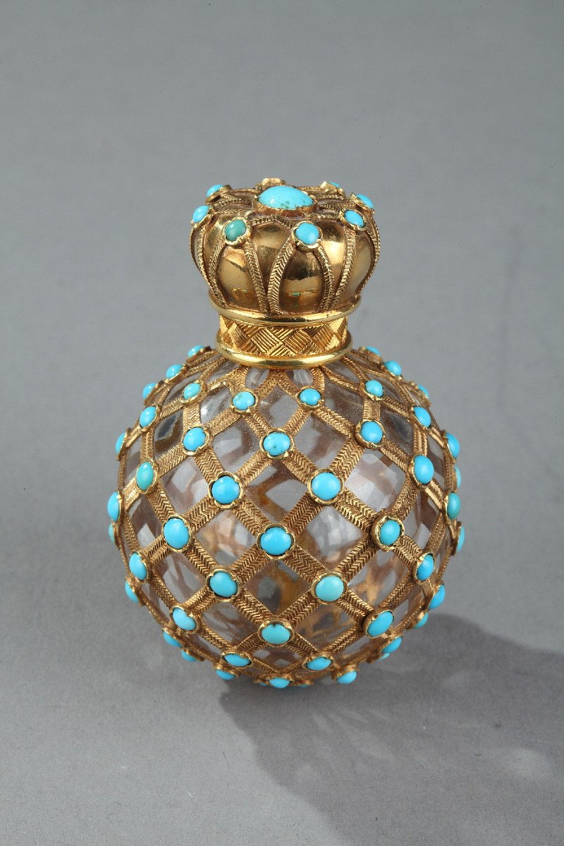 Gold, Crystal And Turquoise Perfume Flask. Restoration Period. 