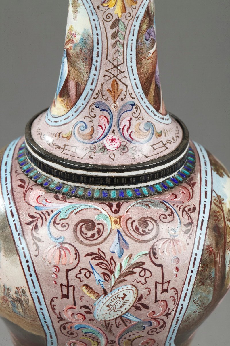 Vienna Enamel Vase. Herman Böhm. End Of The 19th Century. -photo-6