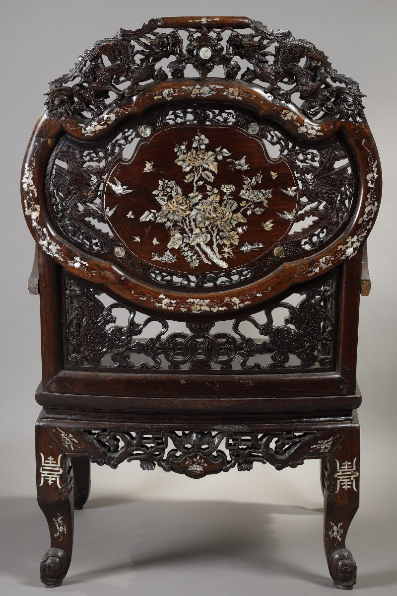 Early 20th Century Indochinese Living Room In Wood And Mother-of-pearl. -photo-3