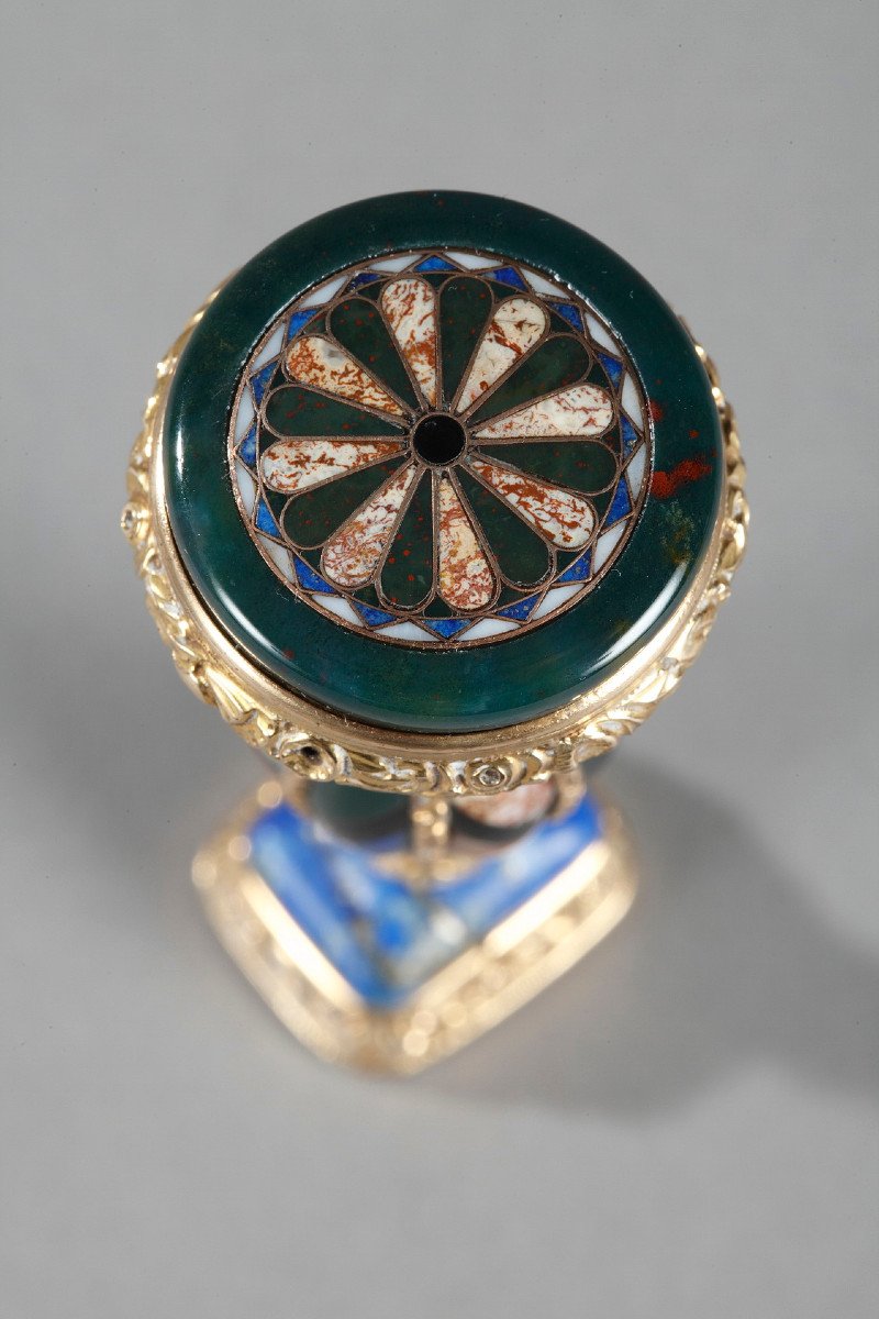 Sceau En Pierres Semi Précieuses Et Or. Période Restauration Circa 1820. -photo-4