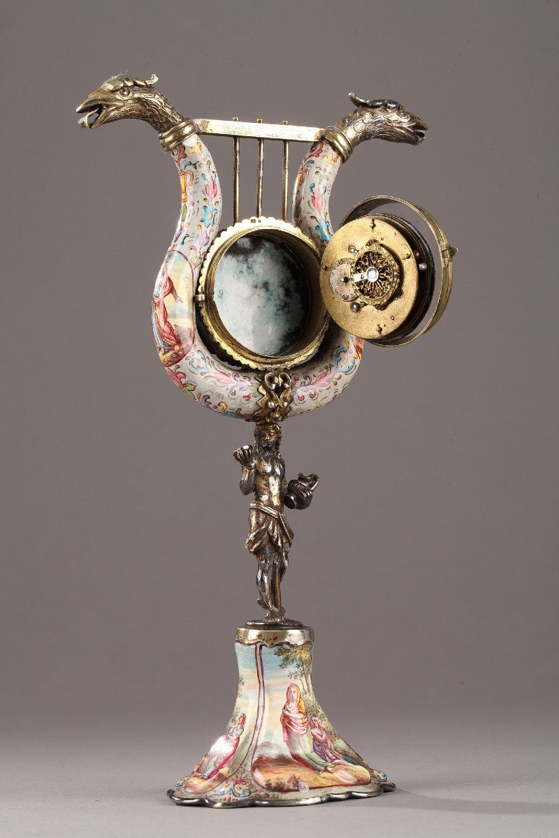 Silver And Enamel Clock – 19th Century Vienna. -photo-4