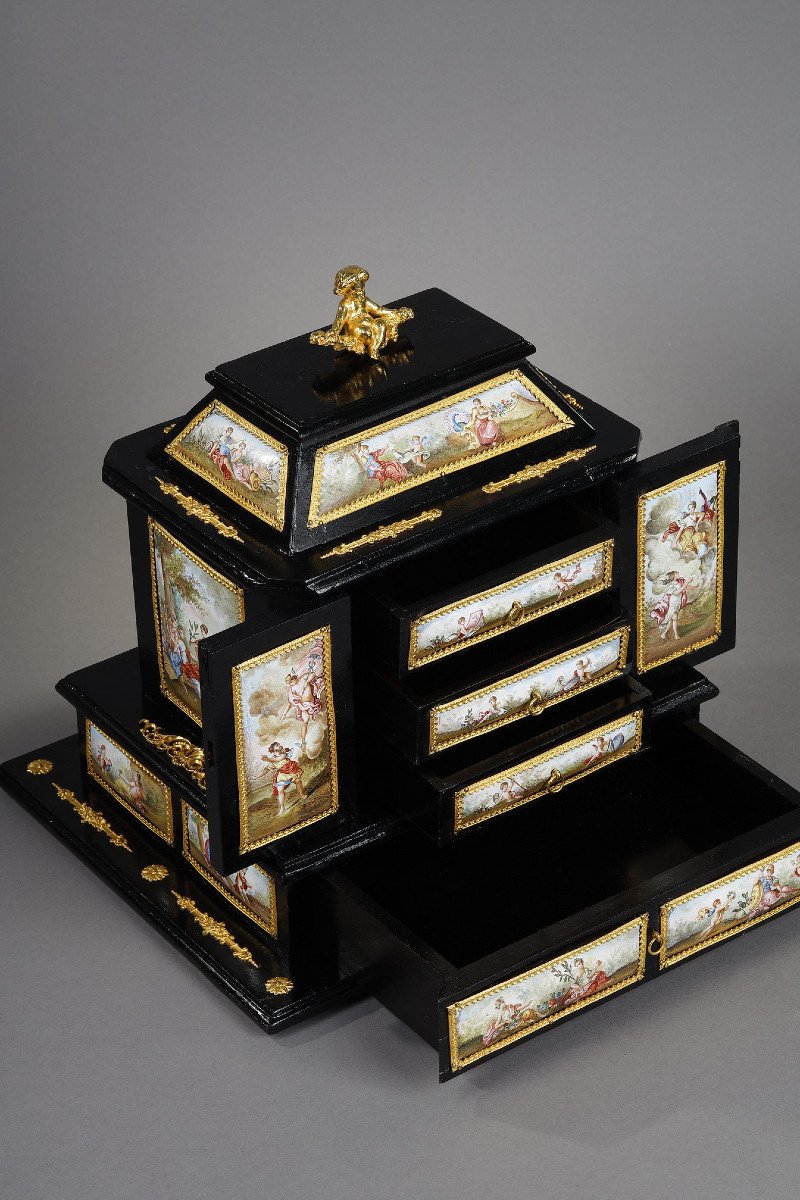 A 19th Century Autrian Ormolu And Enamel-mounted Black Wood Cabinet. -photo-3