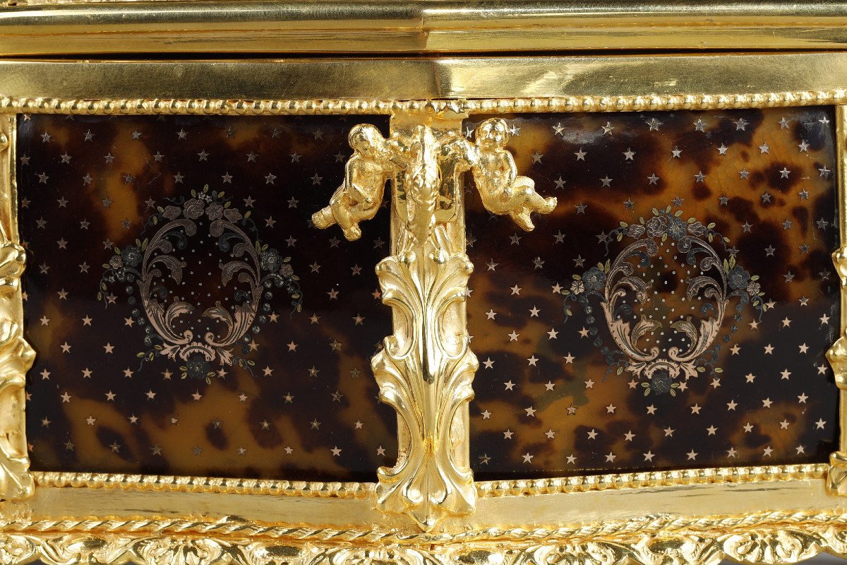 Mid-19th Century Jewellery Box Ormolu Mounted With Tortoiseshell And Gold. -photo-4