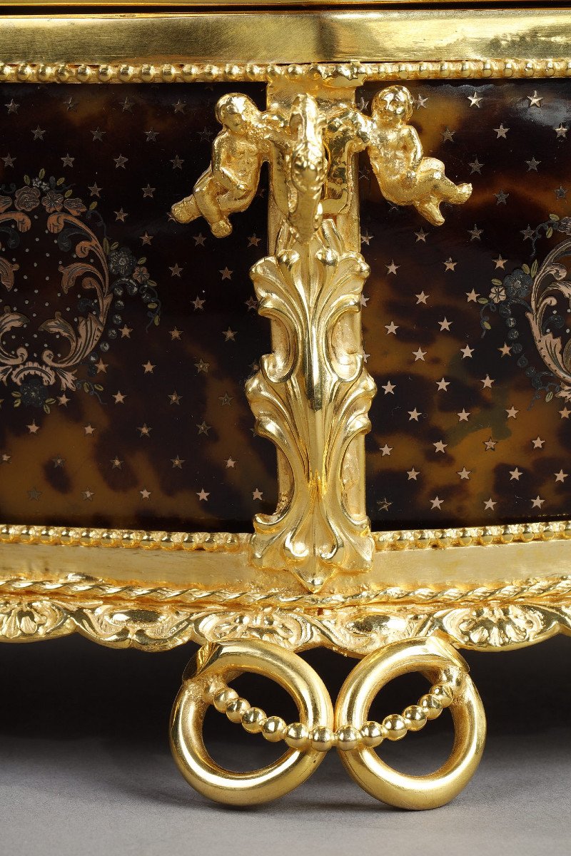 Mid-19th Century Jewellery Box Ormolu Mounted With Tortoiseshell And Gold. -photo-7