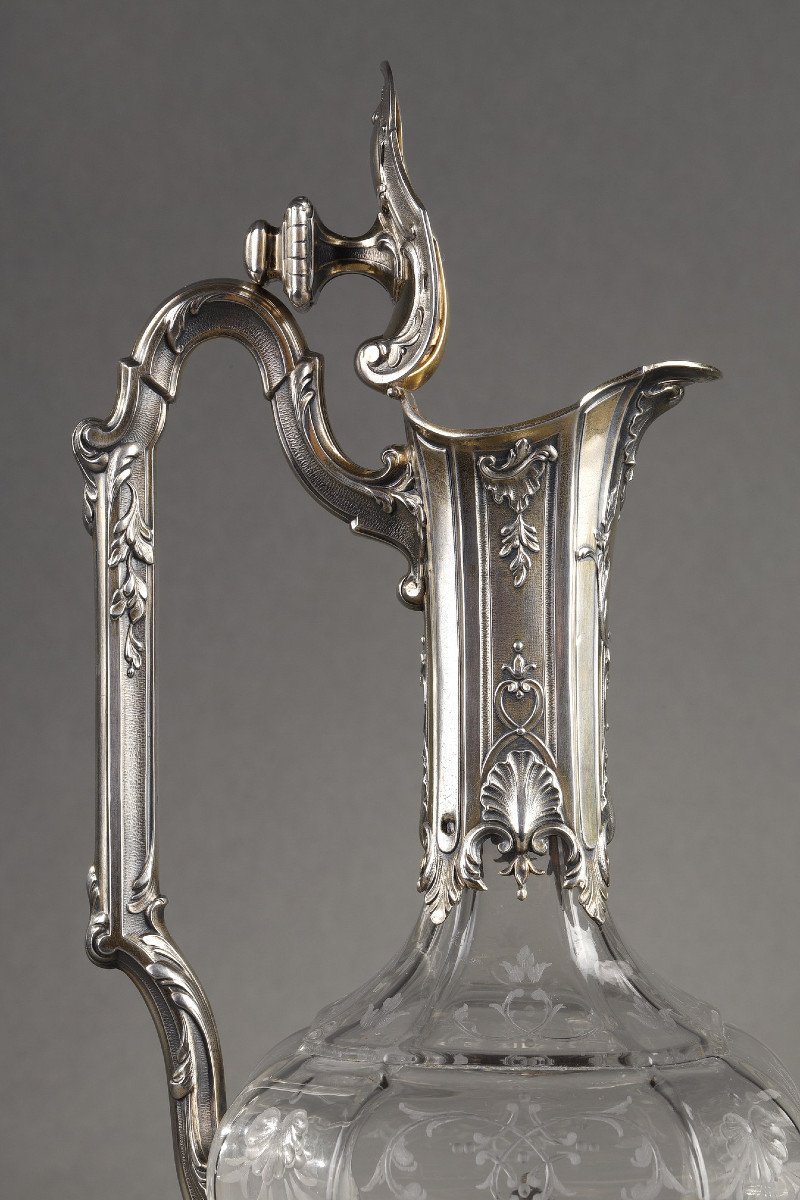 Aiguière du XIXème Siècle En Cristal  Et Monture Argent. Victor Boivin-photo-4