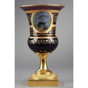 Opaline Medicis Vase Ormolu Mounts Inspired By La Fontaine' Fables, The Fox And The Dof.