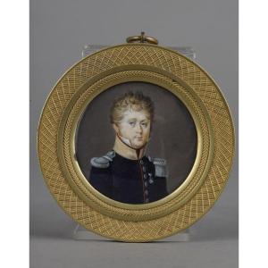 Miniature On Ivory, Portrait Of An Officer. Circa 1830