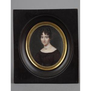 Miniature Sur Ivoire, portrait de femme  du XIXème Siecle