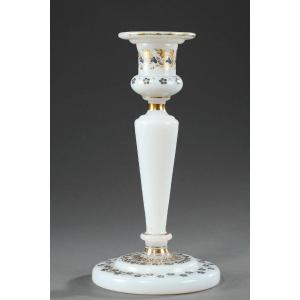 Opaline Candlestick, Gold And Silver Decor. Restoration Period.