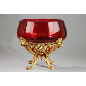 19th Century Ruby Crystal And Gilt Bronze Centerpiece