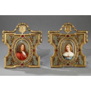 Porcelain Portraits, Bronze And Enamel Frame. Alphonse Giroux. 19th Century. 