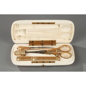 Gold Sewing Kit In Its Ivory Case