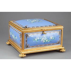 Blue Enamel Jewelry Box. Mid-19th Century. 