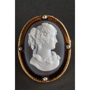 Broche-pendentif Or, Camée Sur Agate, Seconde Partie Du XIXème Siècle