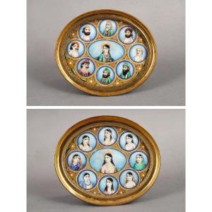Deux miniatures portraits femmes et d'hommes indiens