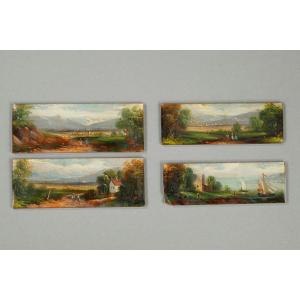 Fixés sous verre du début du XIXème siècle scène de paysage