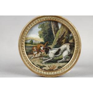 A Dog And A Feline Micromosaic, Italy, Early 19th Century