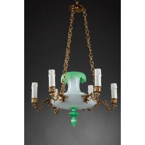 Opaline And Bronze Chandelier, Late 19th Century