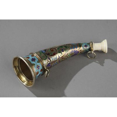 Austrian Silver-gilt, Enamelled And Ivory Mounted Hunting Horn. 