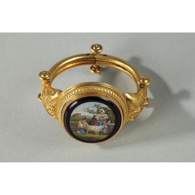 Bracelet En Or Et Micromosaique. Circa 1860-1870 