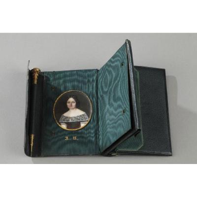 Leather Case With Miniature Signed Berny d'Ouvillé 