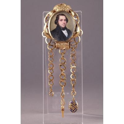 Gold Chatelaine With Portrait Signed Flavien Emmanuel Chabanne. 