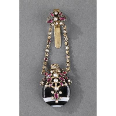 Silver Chatelaine With Agate And Gemstones. Late 19th Century Work. 