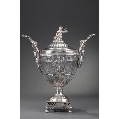 19th Century Silver And Cut Crystal Candy Dish. 