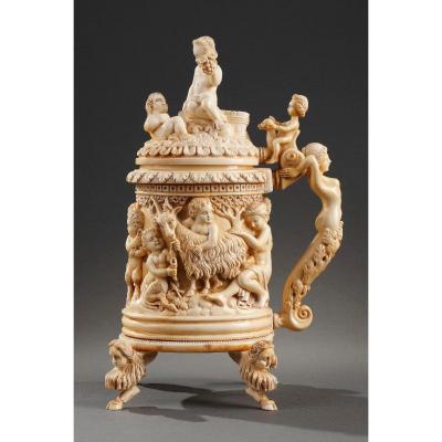 A 19th Century German Carved Ivory Tankard 