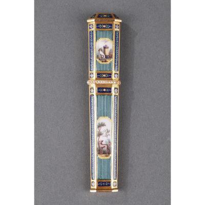 Gold, Enamel, And Pearl Needle Case. Swiss Craftsmanship. Late 18th Century. 