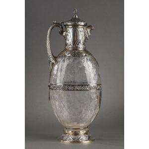 Aiguière En Argent, Vermeil Et Cristal Taillé De Charles Edwards. Londres 1900. 