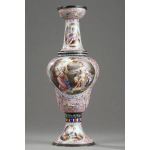 Vienna Enamel Vase. Herman Böhm. End Of The 19th Century. 