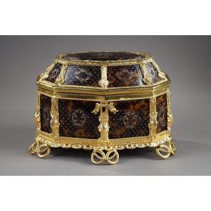 Mid-19th Century Jewellery Box Ormolu Mounted With Tortoiseshell And Gold. 