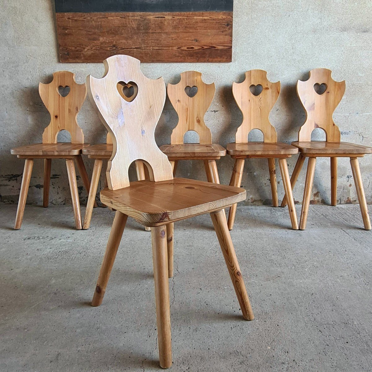 6 Chaises Coeur En Bois-photo-4