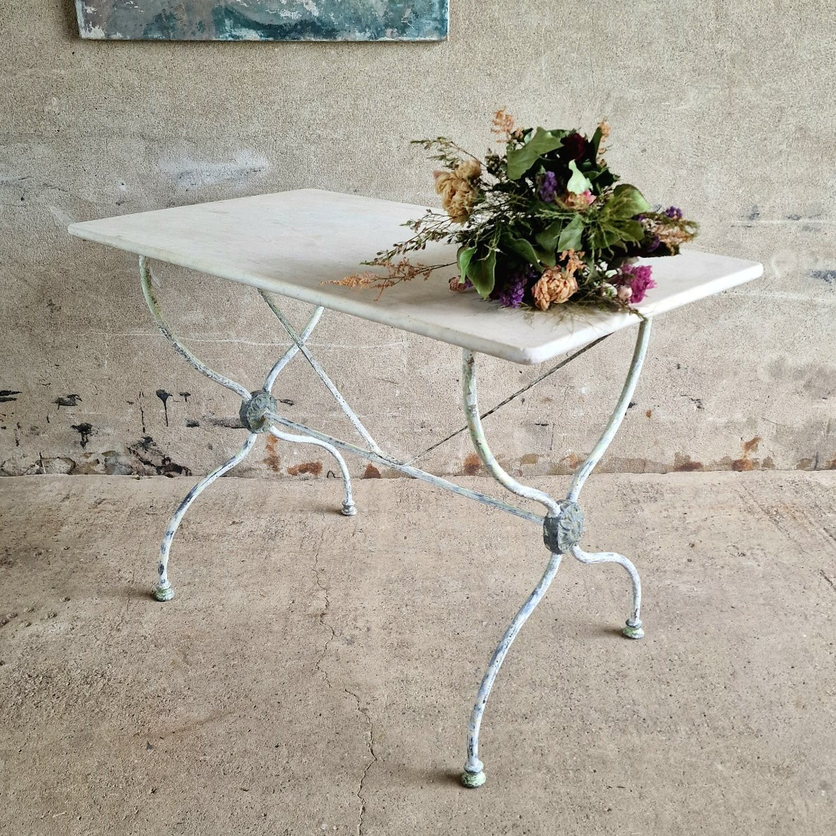 Table de bistrot avec plateau en marbre-photo-1