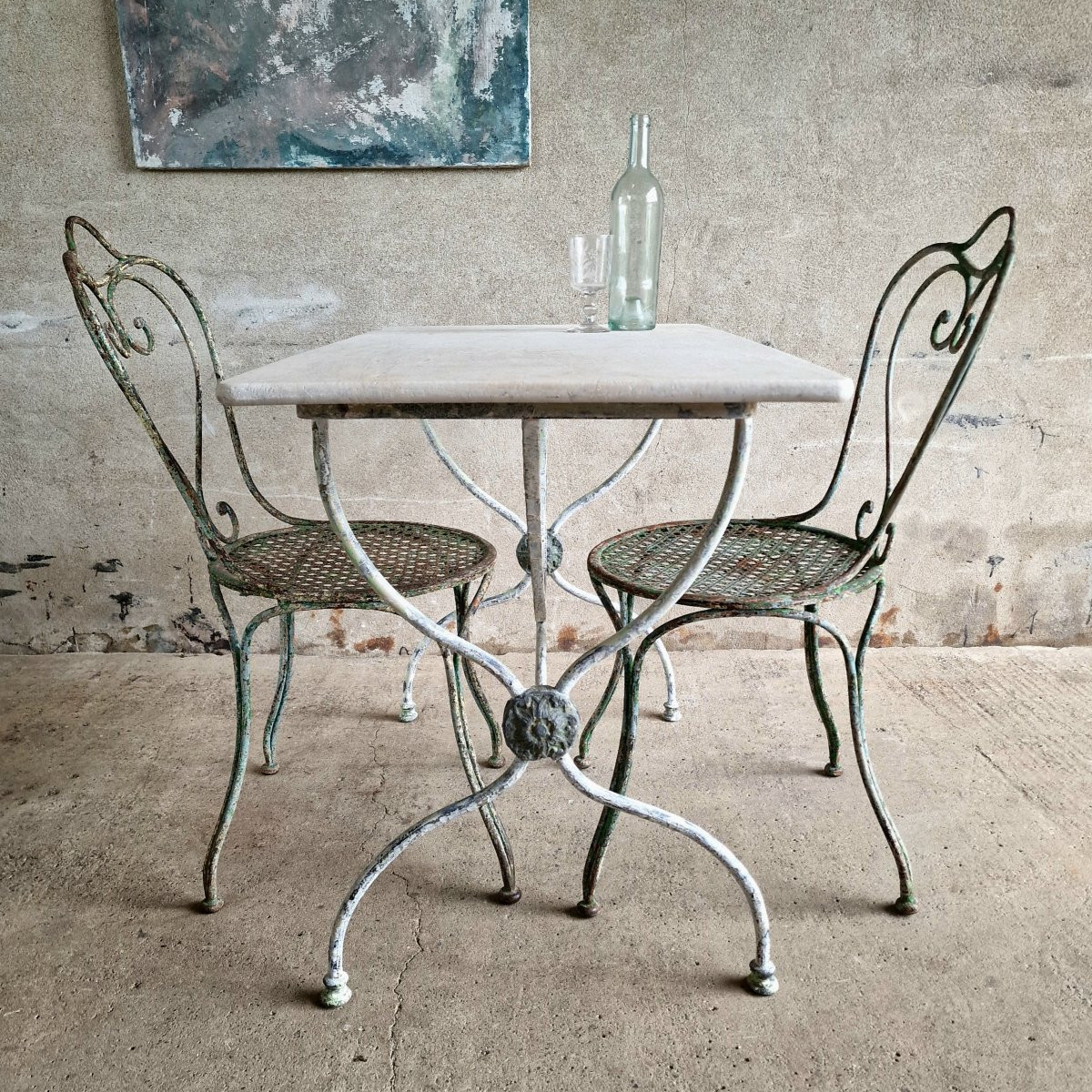Table de bistrot avec plateau en marbre-photo-5