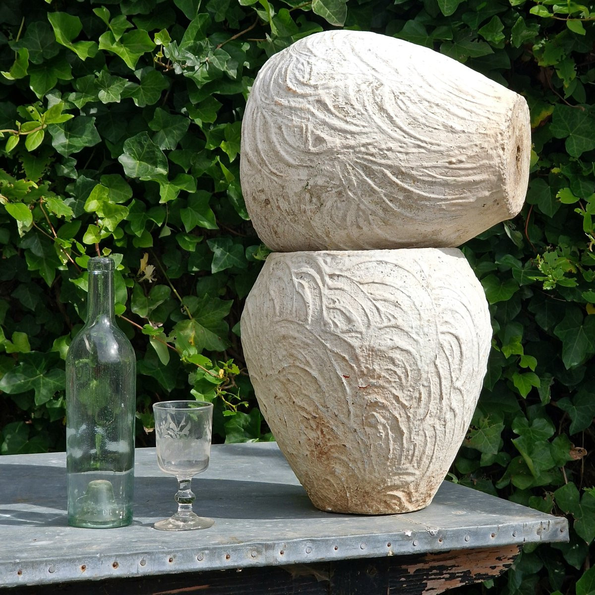 Pair Of White Cast Stone Planters-photo-1