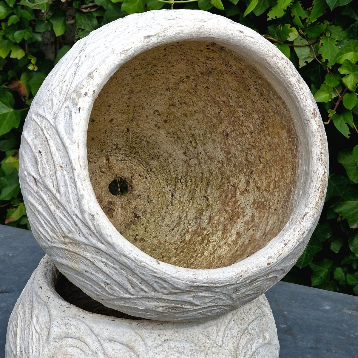 Pair Of White Cast Stone Planters-photo-5