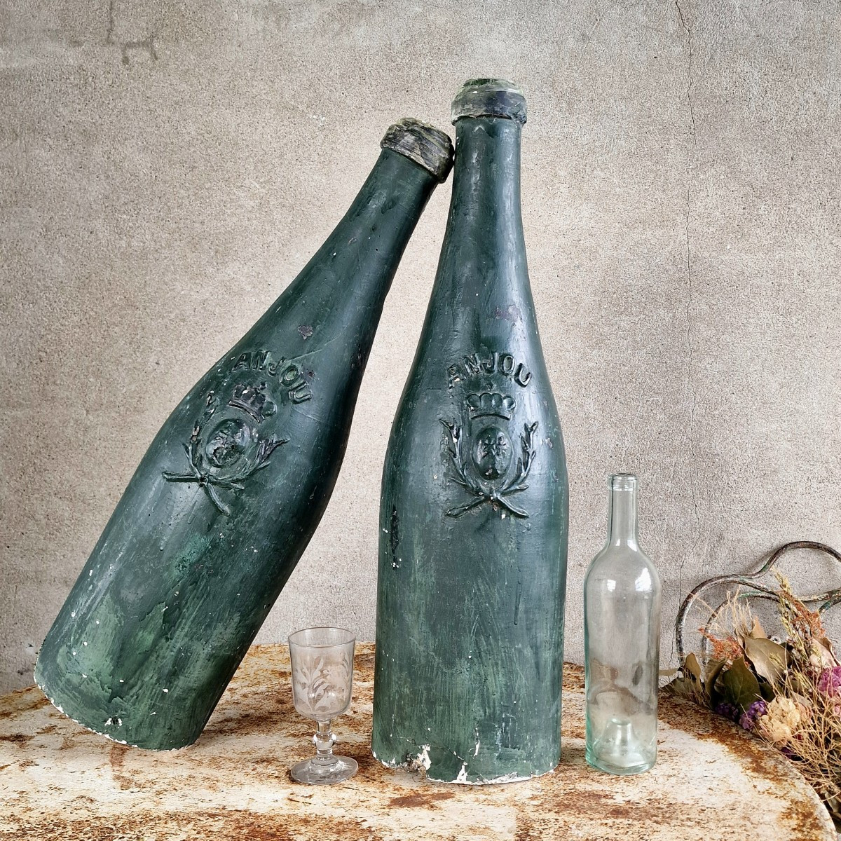 2 Xl Plaster Wine Bottles-photo-1