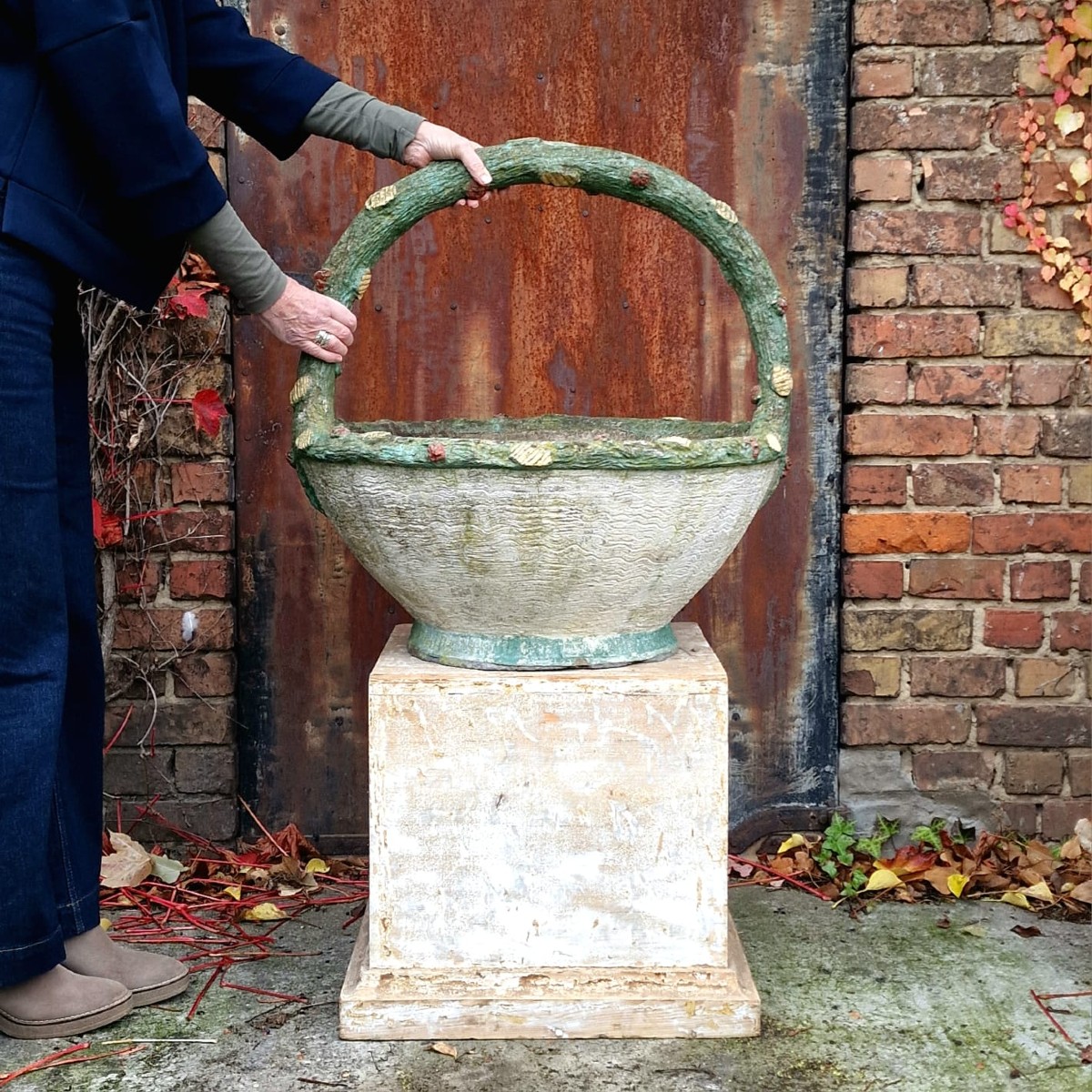 Faux Bois Basket Planter