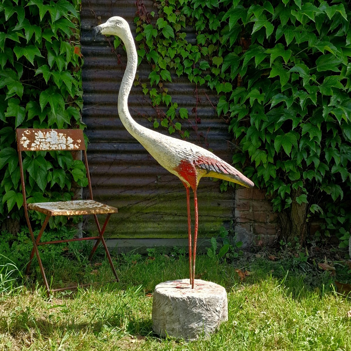 Grand flamant rose en pierre reconstituée-photo-2