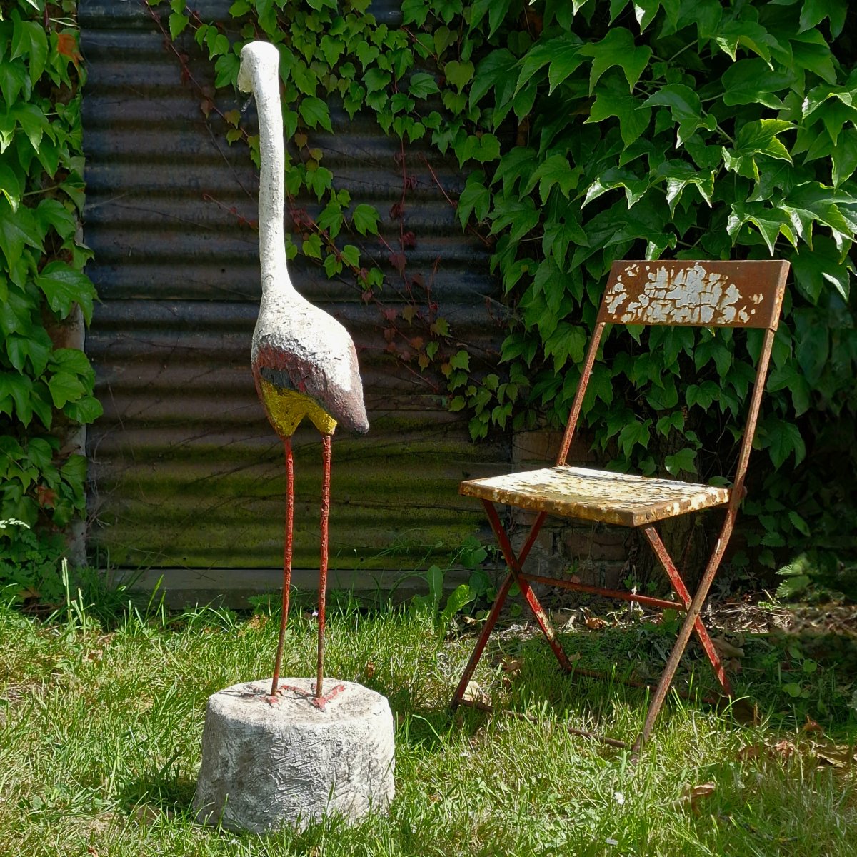 Grand flamant rose en pierre reconstituée-photo-4