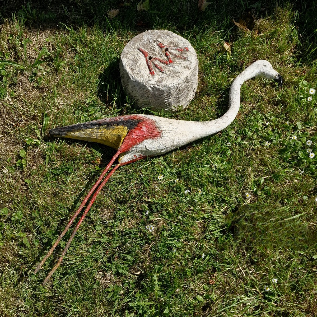 Grand flamant rose en pierre reconstituée-photo-4