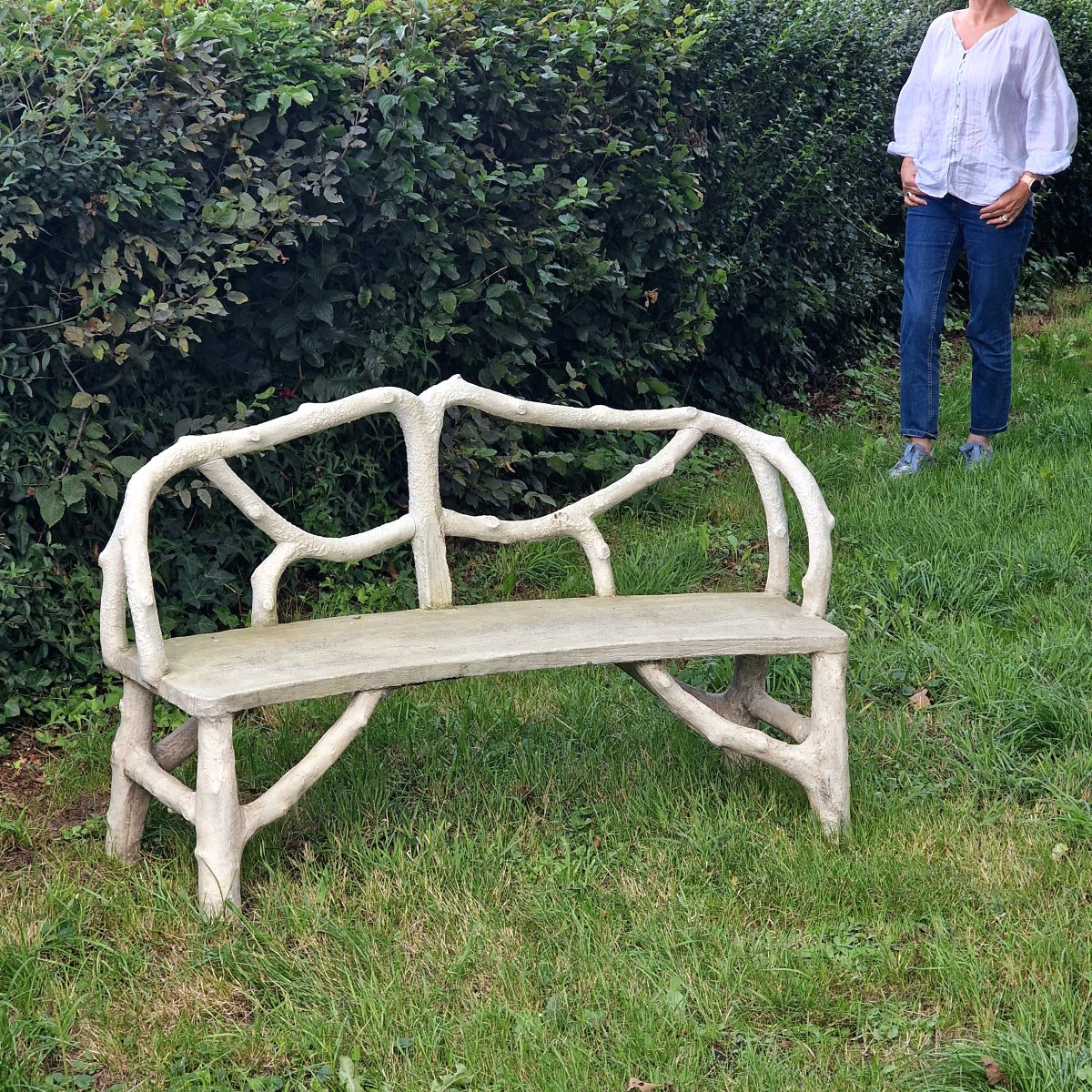Banc de jardin incurvé en faux bois-photo-2